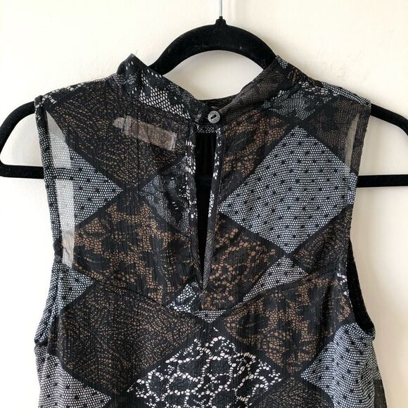 CREAM High Neckline Dark Floral Sleeveless Blouse - Picture 5 of 8